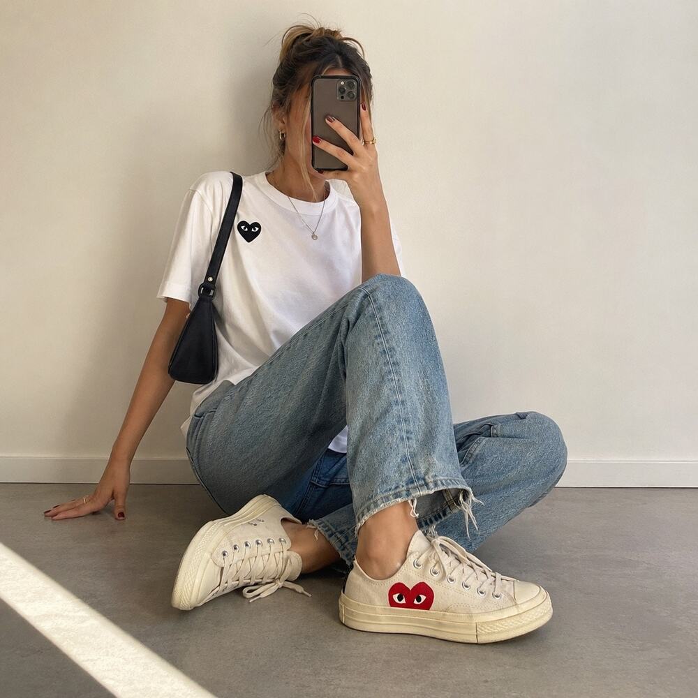 Comme des Garçons PLAY x Converse Low Top Ivory Heart Sneakers W6 Y2K Japanese